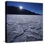 Moon Rise over Badwater in Death Valley.-Jon Hicks-Stretched Canvas