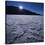 Moon Rise over Badwater in Death Valley.-Jon Hicks-Stretched Canvas