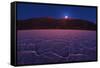 Moon Rise over Badwater.-Jon Hicks-Framed Stretched Canvas