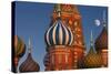 Moon Rise over St Basil's Cathedral.-Jon Hicks-Stretched Canvas