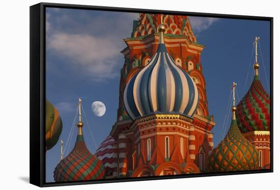 Moon Rise over St Basil's Cathedral.-Jon Hicks-Framed Stretched Canvas