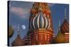 Moon Rise over St Basil's Cathedral.-Jon Hicks-Stretched Canvas