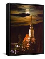 Moon Rises over a Church in Eagle River, Alaska-null-Framed Stretched Canvas