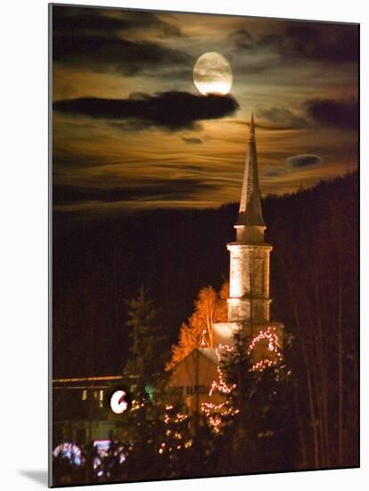 Moon Rises over a Church in Eagle River, Alaska-null-Mounted Photographic Print