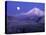 Moon Rises Over Mt. Hood, Oregon Cascades, USA-Janis Miglavs-Stretched Canvas