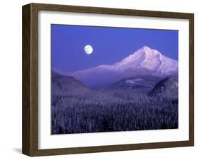 Moon Rises Over Mt. Hood, Oregon Cascades, USA-Janis Miglavs-Framed Premium Photographic Print