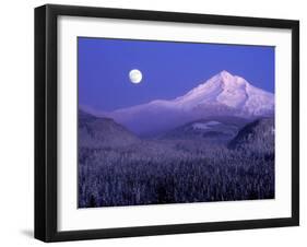 Moon Rises Over Mt. Hood, Oregon Cascades, USA-Janis Miglavs-Framed Premium Photographic Print