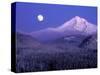 Moon Rises Over Mt. Hood, Oregon Cascades, USA-Janis Miglavs-Stretched Canvas