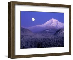 Moon Rises Over Mt. Hood, Oregon Cascades, USA-Janis Miglavs-Framed Photographic Print