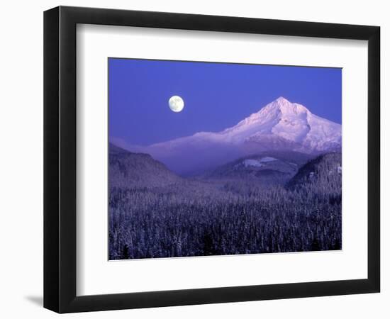 Moon Rises Over Mt. Hood, Oregon Cascades, USA-Janis Miglavs-Framed Photographic Print