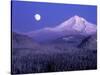 Moon Rises Over Mt. Hood, Oregon Cascades, USA-Janis Miglavs-Stretched Canvas