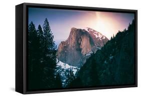 Moon Rising Behind Half Dome, Yosemite National Park, Hiking Outdoors-Vincent James-Framed Stretched Canvas