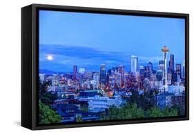 Moon Rising Near Seattle Skyline Viewed from Kerry Park, Washington-Stuart Westmorland-Framed Stretched Canvas