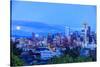 Moon Rising Near Seattle Skyline Viewed from Kerry Park, Washington-Stuart Westmorland-Stretched Canvas