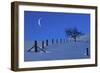 Moon Rising over a Snowy Landscape with a Single Tree and a Fenc-Sabine Jacobs-Framed Photographic Print