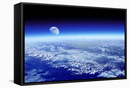 Moon Rising Over Earth's Horizon-Detlev Van Ravenswaay-Framed Stretched Canvas