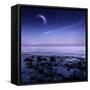 Moon Rising over Rocky Seaside Against Starry Sky-null-Framed Stretched Canvas