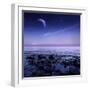 Moon Rising over Rocky Seaside Against Starry Sky-null-Framed Photographic Print