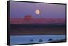 Moon Rising over Tower Butte. Arizona, Lake Powell and Houseboats-David Wall-Framed Stretched Canvas