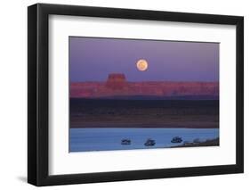 Moon Rising over Tower Butte. Arizona, Lake Powell and Houseboats-David Wall-Framed Photographic Print