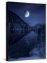 Moon Rising over Tranquil Lake in Misty Mountains-null-Stretched Canvas