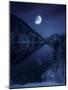 Moon Rising over Tranquil Lake in Misty Mountains-null-Mounted Photographic Print