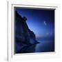 Moon Rising over Tranquil Sea and Mons Klint Cliffs, Denmark-null-Framed Photographic Print