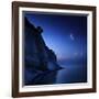 Moon Rising over Tranquil Sea and Mons Klint Cliffs, Denmark-null-Framed Photographic Print
