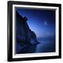 Moon Rising over Tranquil Sea and Mons Klint Cliffs, Denmark-null-Framed Photographic Print