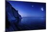 Moon Rising over Tranquil Sea and Mons Klint Cliffs, Denmark-null-Mounted Photographic Print