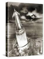 Moon Rocket Launch, 1950s Artwork-Detlev Van Ravenswaay-Stretched Canvas