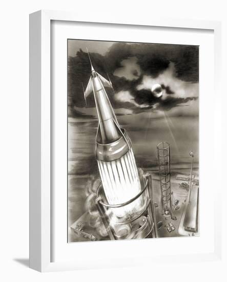 Moon Rocket Launch, 1950s Artwork-Detlev Van Ravenswaay-Framed Photographic Print