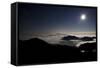 Moon Sand Stars Shine Above Low Lying Clouds on Mount Rainier National Park-Dan Holz-Framed Stretched Canvas