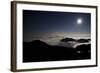 Moon Sand Stars Shine Above Low Lying Clouds on Mount Rainier National Park-Dan Holz-Framed Photographic Print