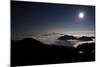 Moon Sand Stars Shine Above Low Lying Clouds on Mount Rainier National Park-Dan Holz-Mounted Photographic Print
