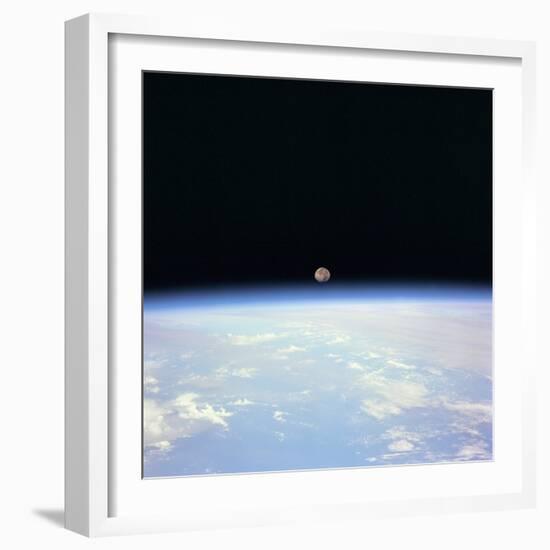 Moon Set and Earth Horizon Taken from Space Shuttle Discovery, July 14, 1995-null-Framed Photo