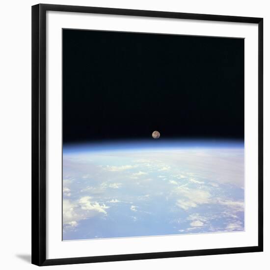 Moon Set and Earth Horizon Taken from Space Shuttle Discovery, July 14, 1995-null-Framed Photo