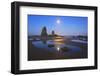 Moon Set over Neadles, Canon Beach, Oregon Coast, Pacific Northwest-Craig Tuttle-Framed Photographic Print