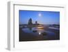 Moon Set over Neadles, Canon Beach, Oregon Coast, Pacific Northwest-Craig Tuttle-Framed Photographic Print