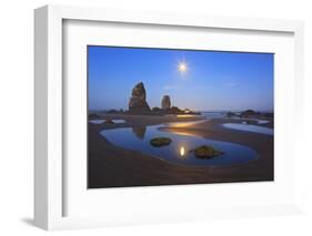 Moon Set over Neadles, Canon Beach, Oregon Coast, Pacific Northwest-Craig Tuttle-Framed Photographic Print