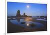 Moon Set over Neadles, Canon Beach, Oregon Coast, Pacific Northwest-Craig Tuttle-Framed Photographic Print