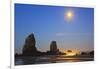 Moon Set over Neadles, Canon Beach, Oregon Coast, Pacific Northwest-Craig Tuttle-Framed Photographic Print