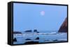 Moon Set over Rock Formations at Low Tide, Bandon Beach, Oregon, USA-Craig Tuttle-Framed Stretched Canvas