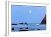 Moon Set over Rock Formations at Low Tide, Bandon Beach, Oregon, USA-Craig Tuttle-Framed Photographic Print