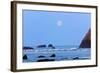 Moon Set over Rock Formations at Low Tide, Bandon Beach, Oregon, USA-Craig Tuttle-Framed Photographic Print