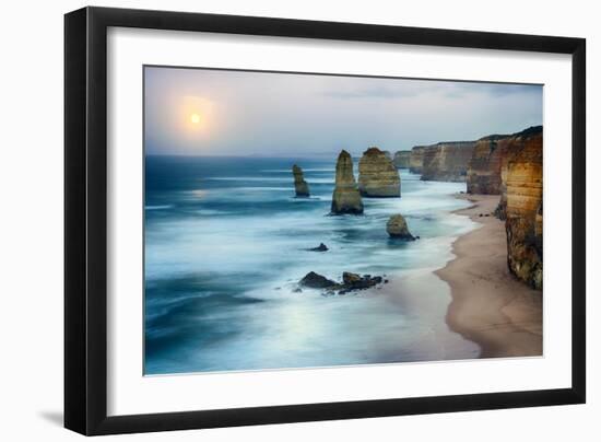 Moon Setting in Twelve Apostles Sea Rocks in Hdr Effect-Nokuro-Framed Photographic Print