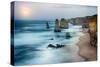 Moon Setting in Twelve Apostles Sea Rocks in Hdr Effect-Nokuro-Stretched Canvas