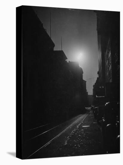 Moon Shining Brightly over a Darkened Geary Street During a Wartime Blackout-null-Stretched Canvas
