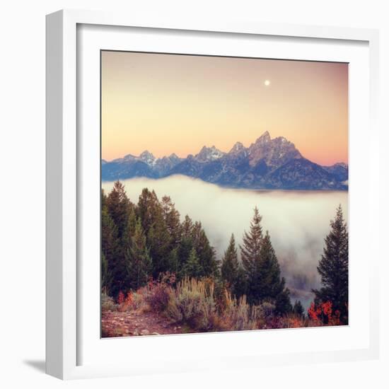 Moonlight and Foggy Snake River Overlook, Grand Teton-Vincent James-Framed Photographic Print