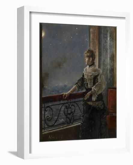 Moonlight (Au Clair De La Lune), C.1885 (Oil on Panel)-Alfred Emile Stevens-Framed Giclee Print